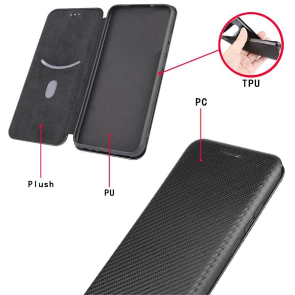 SKALO Samsung A22 5G Carbon Fiber Pungetui - Sort