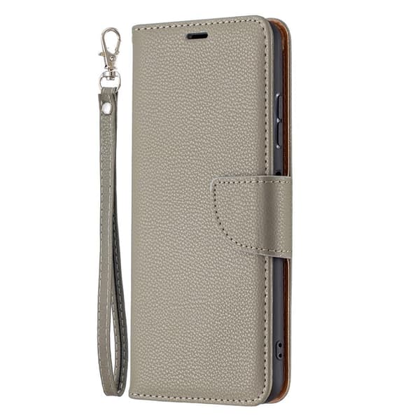 SKALO Samsung A22 5G Premium Litchi Flip Cover - Grå