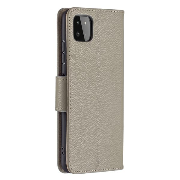 SKALO Samsung A22 5G Premium Litchi Flip Cover - Grå