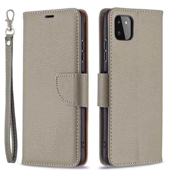 SKALO Samsung A22 5G Premium Litchi Flip Cover - Grå