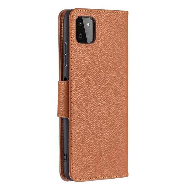 SKALO Samsung A22 5G Premium Litchi Flip Cover - Brun