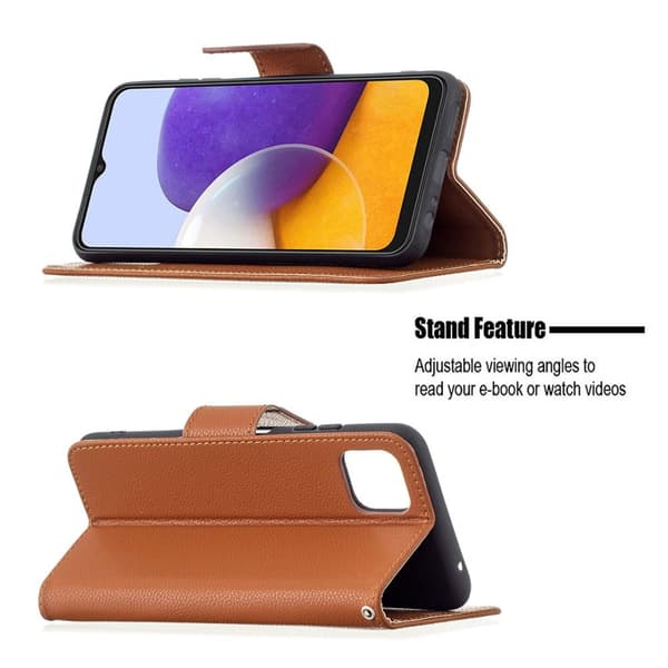 SKALO Samsung A22 5G Premium Litchi Flip Cover - Brun
