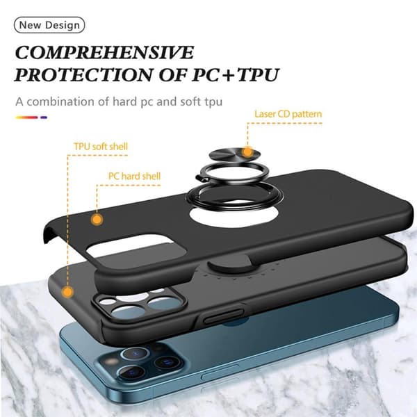 iPhone 13 Pro Max Fingerring Kickstand Hybrid Taske - Sort