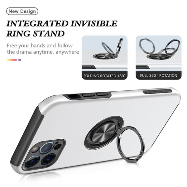 iPhone 13 Pro Finger Ring Kickstand Hybrid Case - Silver