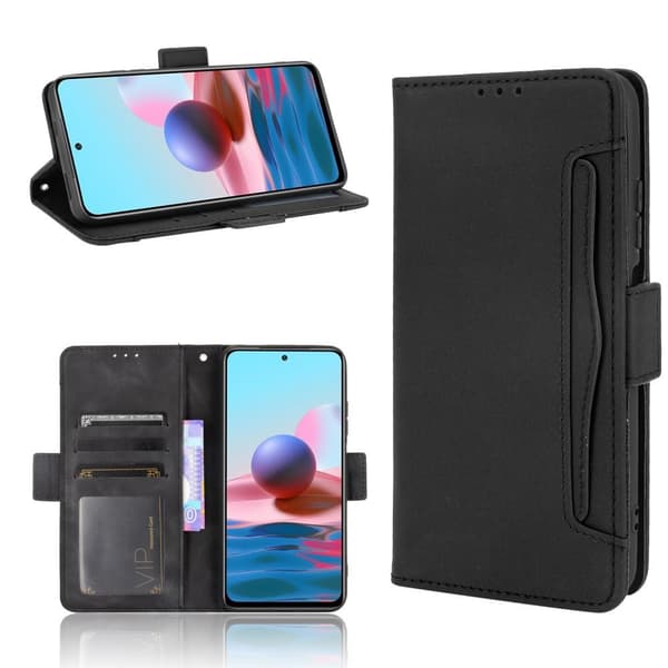 Pung Stand Flip Taske til Xiaomi Redmi Note 10S/Note 10 4G - Sort