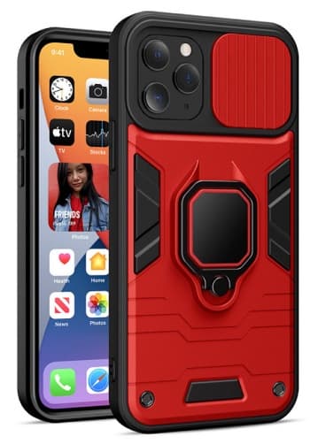 iPhone 13 Pro Skal - Röd Med Linsskydd & Ställfunktion