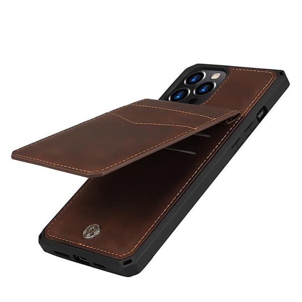 Skal med Kortplatser till iPhone 12 & 12 Pro - Brun