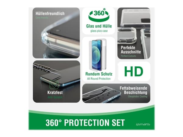 4smarts 360° Starter Set - Baksidedeksel for mobiltelefon - herdet glass, oleofobisk belegg, termoplast-polyuretan (TPU) - blank - for Apple iPhone 1