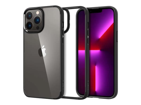 Spigen Ultra Hybrid - Baksidesskydd för mobiltelefon - polykarbonat, termoplastisk polyuretan (TPU) - mattsvart, CrystalClear - 6.7" - för Apple iPho