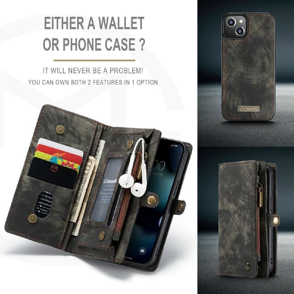 CASEME iPhone 13 Mini 2-in-1 Lompakon Puhelimen Kuori - Musta