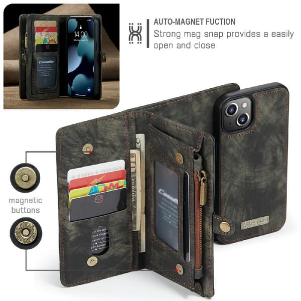 CASEME iPhone 13 Mini 2-in-1 Lompakon Puhelimen Kuori - Musta