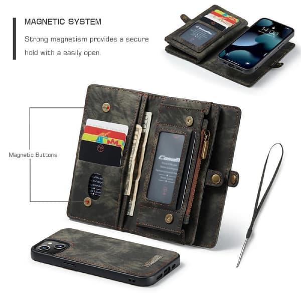 CASEME iPhone 13 Mini 2-in-1 Lompakon Puhelimen Kuori - Musta