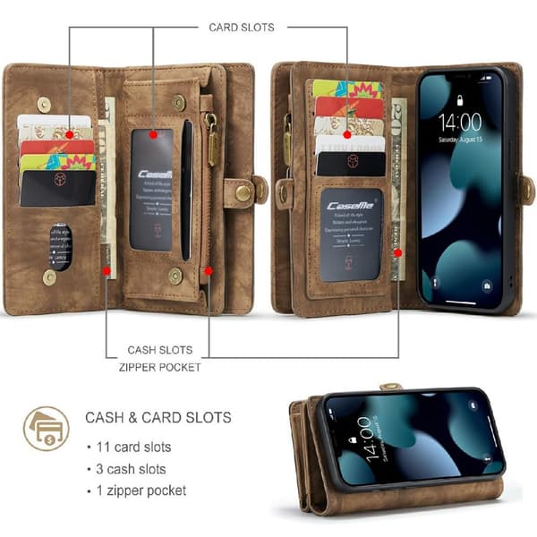 CASEME iPhone 13 Retro plånboksfodral - Brun