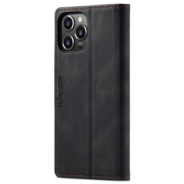 AUTSPACE A01 Retro tegnebog taske til iPhone 13 Pro - sort