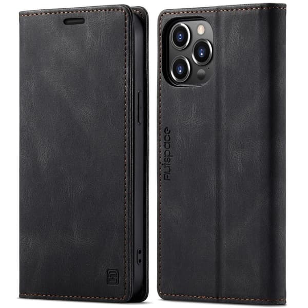 AUTSPACE A01 Retro tegnebog taske til iPhone 13 Pro - sort