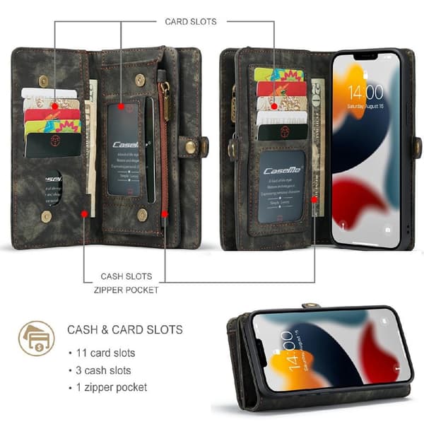 CASEME iPhone 13 Pro Max Retro plånboksfodral - Svart