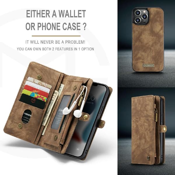 CASEME iPhone 13 Pro 2-in-1 Wallet Phone Shell - Brun