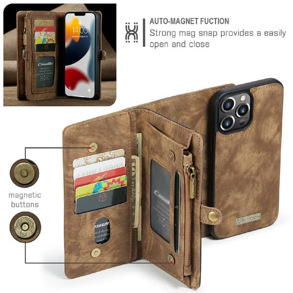 CASEME iPhone 13 Pro 2-in-1 Wallet Phone Shell - Brun