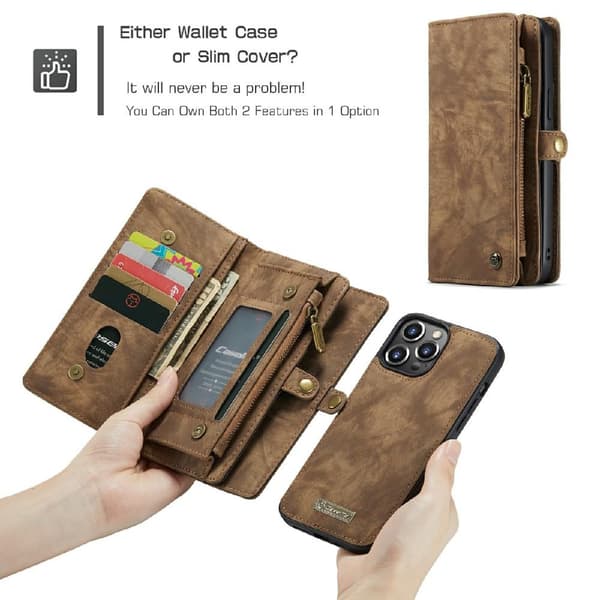 CASEME iPhone 13 Pro 2-in-1 Wallet Phone Shell - Brun