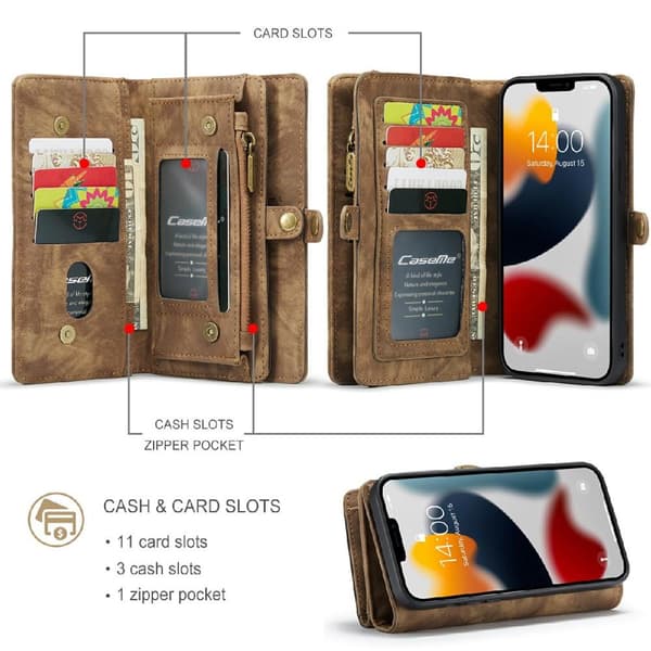 CASEME iPhone 13 Pro 2-in-1 Wallet Phone Shell - Brun