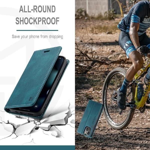 AUTSPACE A01 Retro tegnebog taske til iPhone 13 mini - blå