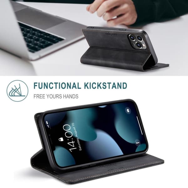 AUTSPACE A01 Retro Wallet Case for iPhone 13 Pro Max - Black