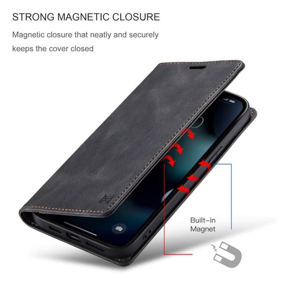 AUTSPACE A01 Retro Wallet Case for iPhone 13 Pro Max - Black
