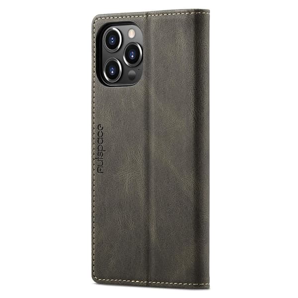 AUTSPACE A01 Retro Wallet Case for iPhone 13 Pro Max - Coffee