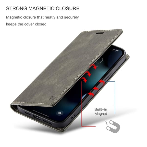 AUTSPACE A01 Retro Wallet Case for iPhone 13 Pro Max - Coffee