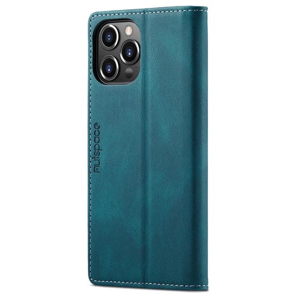 AUTSPACE A01 Retro Wallet Case for iPhone 13 Pro Max - Blue
