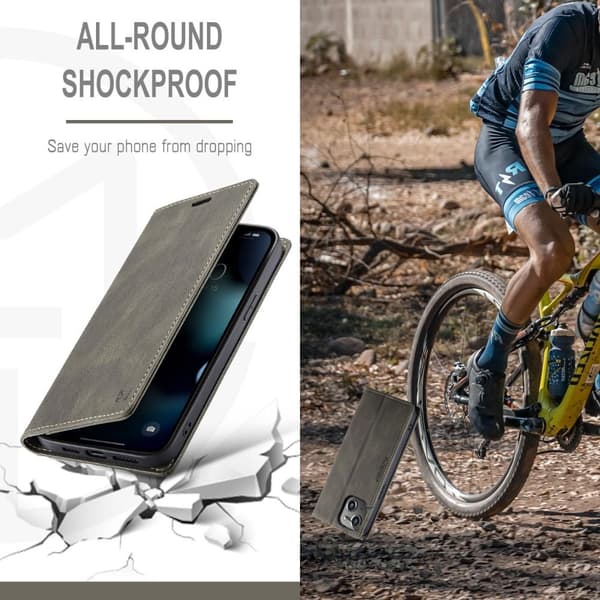 AUTSPACE A01 Retro tegnebog taske til iPhone 13 - Kaffe