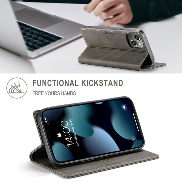 AUTSPACE A01 Retro tegnebog taske til iPhone 13 - Kaffe