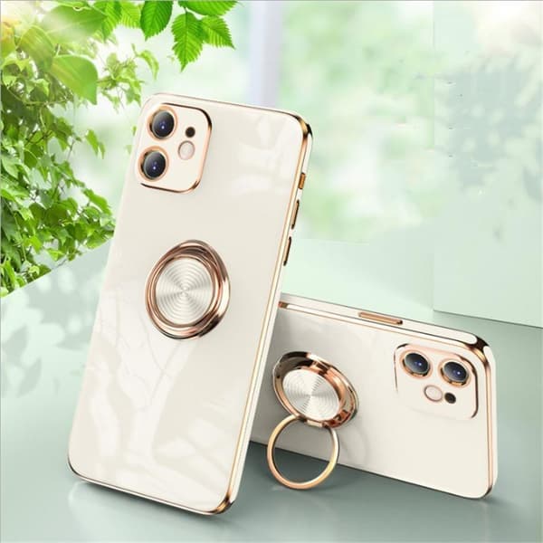Lyxigt Stilrent skal ‘iPhone 13 Pro• med ring ställ-funktion Guld White