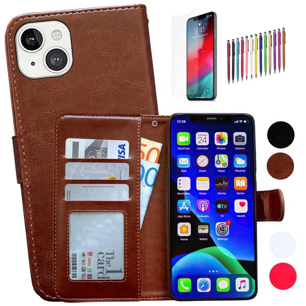 Elegantti Suojaus iPhone 13 - Lompakkokotelo Brown