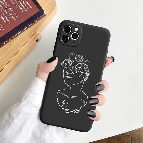 iPhone 13 Pro Max Mini illustreret malet silikone case sort hvid