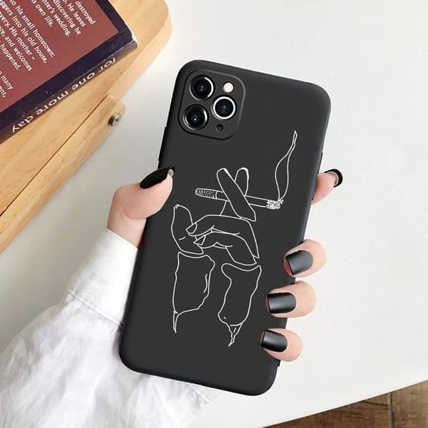 iPhone 13 Pro Max Mini illustreret malet silikone case sort hvid