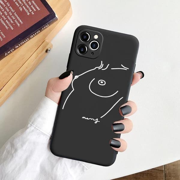 iPhone 13 Pro Max Mini illustreret malet silikone case sort hvid 13-Naked woman