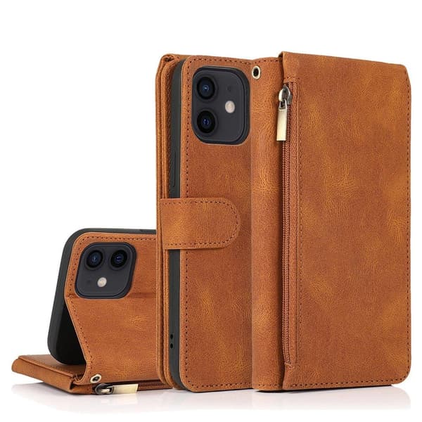 iPhone 12 - Professionellt Robust Floveme Plånboksfodral Brun