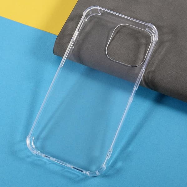 iPhone 13 Pro Max gjennomsiktig mykt termoplastisk polyuretan deksel med forsterkede hjørner