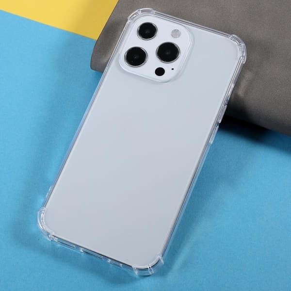 iPhone 13 Pro Max gjennomsiktig mykt termoplastisk polyuretan deksel med forsterkede hjørner