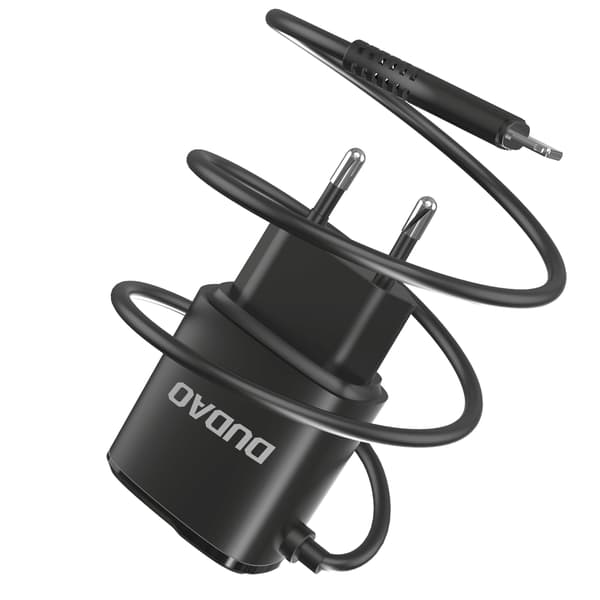 Dudao 2x USB Väggladdare med built-in lightning 12 W Kabel Svart