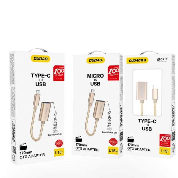 Dudao USB-C till USB-A kabel 2.0 OTG adapter 0.17m - Grå