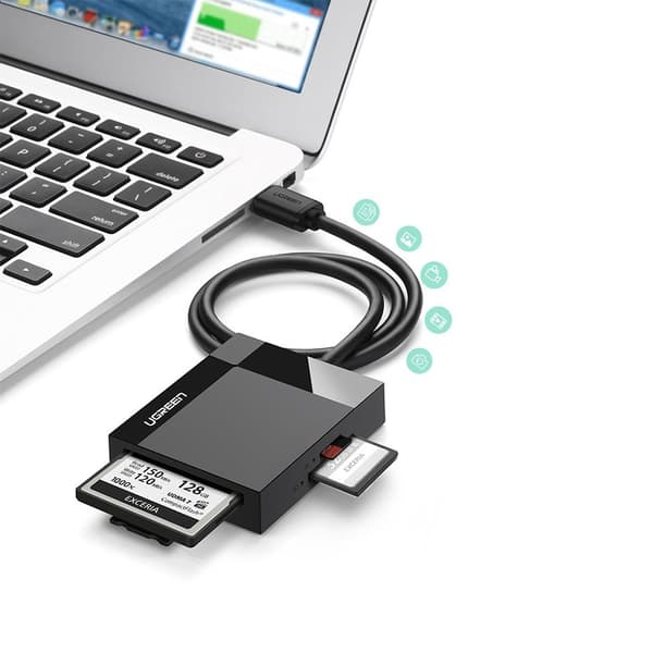 UGreen USB 3.0 SD / micro SD / CF / MS kort läsare Svart