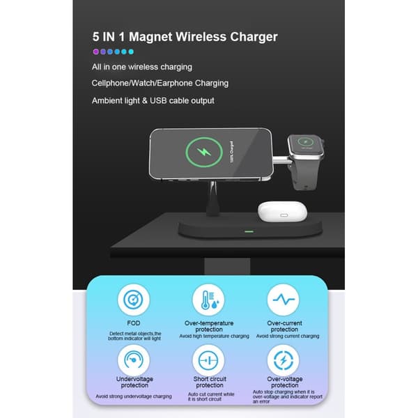 4-in-1 Trådlös Laddare Magsafe iPhone, Apple Watch, AirPods - Svart