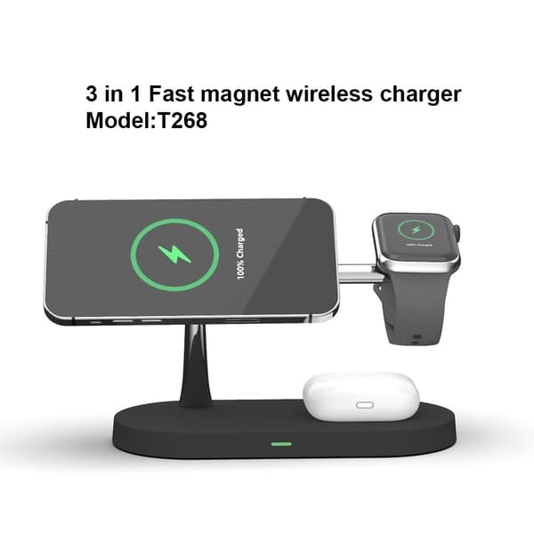 4-in-1 Trådlös Laddare Magsafe iPhone, Apple Watch, AirPods - Svart