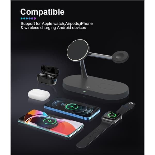 4-in-1 Trådlös Laddare Magsafe iPhone, Apple Watch, AirPods - Svart
