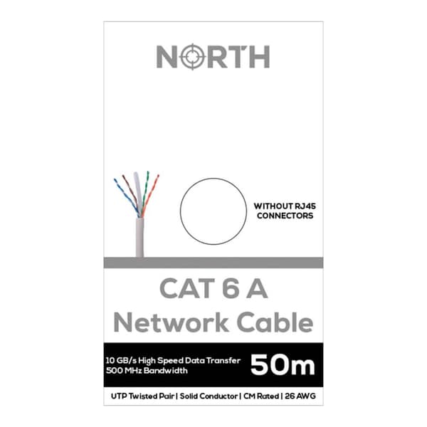 NORTH Nätverkskabel Cat6A UTP Vit 50m kontaktlös Solid 10Gb/s