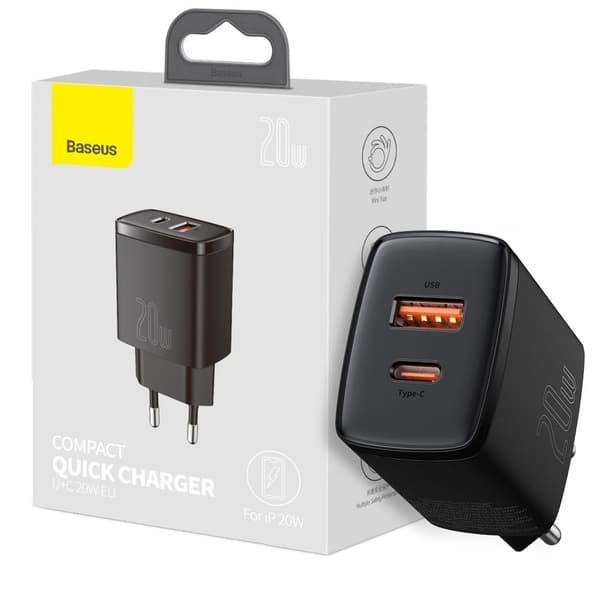 BASEUS - 2-Port Snabbladdare 20W - Svart