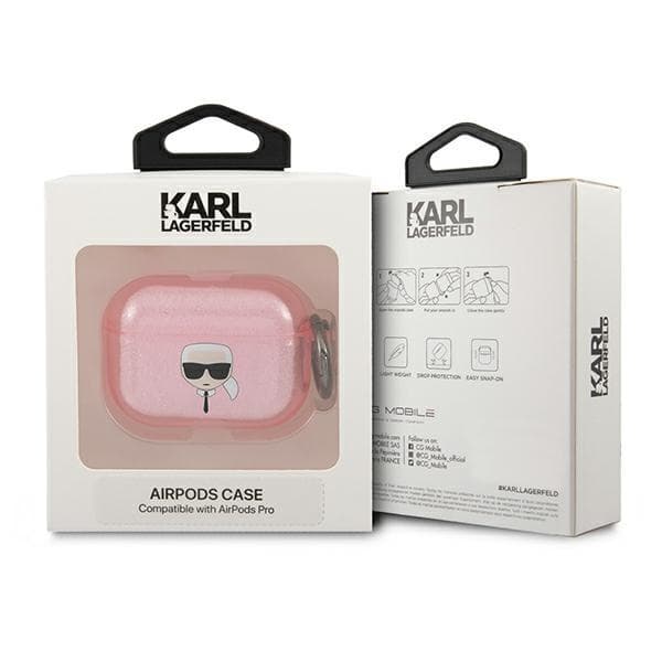 Karl Lagerfeld Glitter Karl`s Head Skal Airpods Pro - Rosa