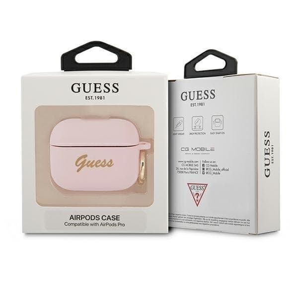Guess Silicone Vintage Script Skal AirPods Pro - Rosa